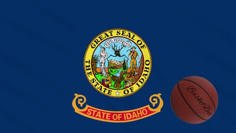 idaho flag waving and basketball ball rotates, loop