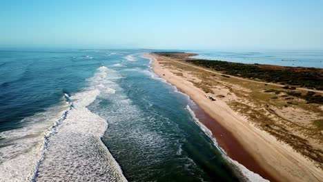 Aerial-Hatteras-Island-NC,-Hatteras-North-Carolina,-Hatteras-Village-along-the-Outer-Banks-Aerial