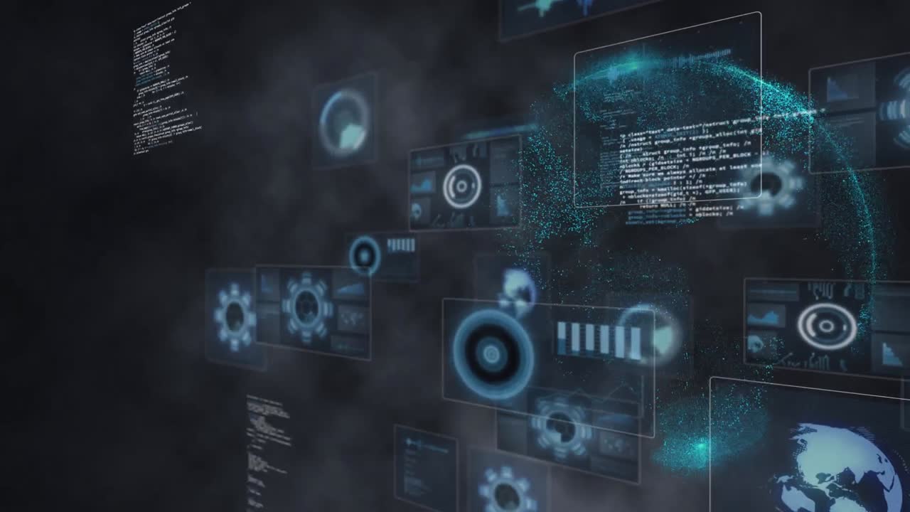 composición del procesamiento de datos en pantallas en todo el mundo