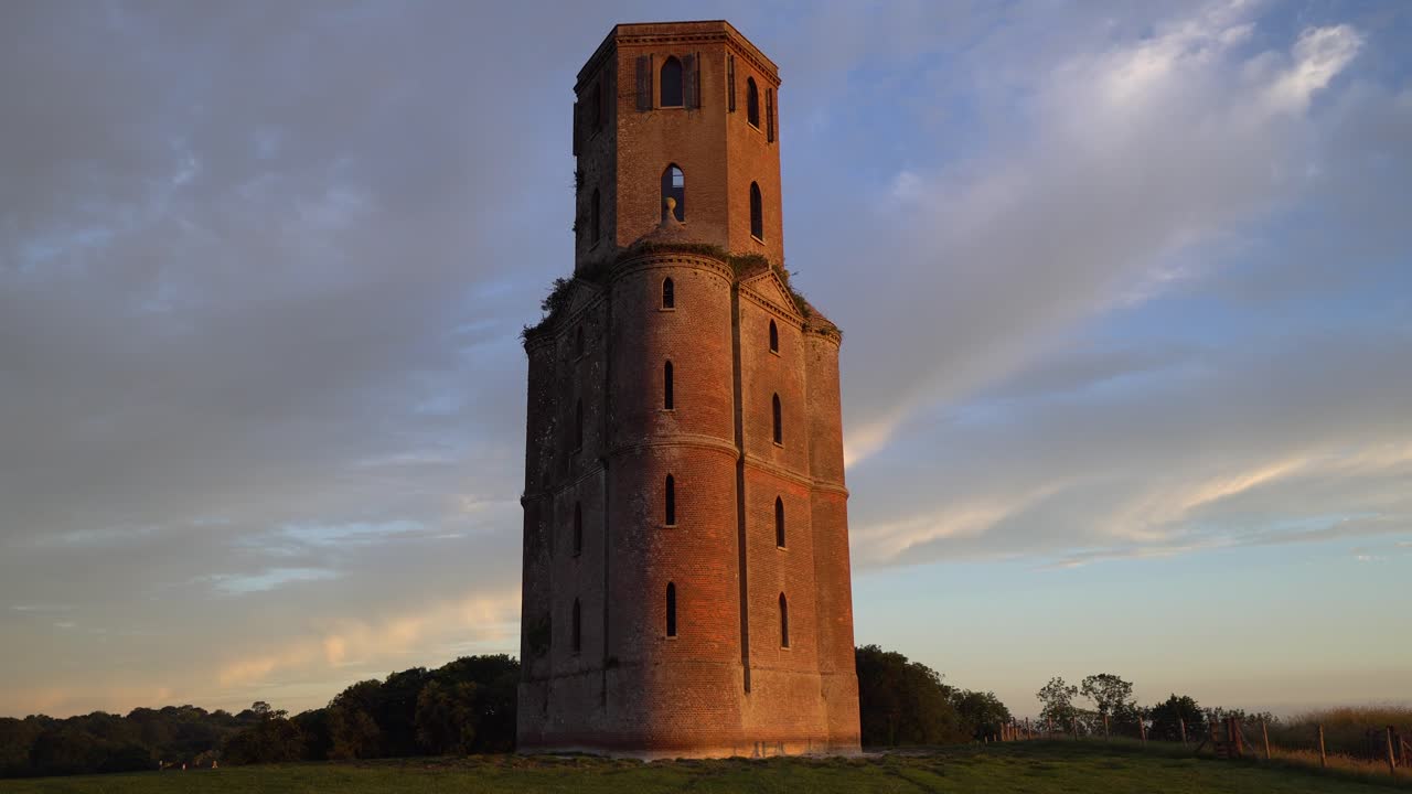 Horton Tower, Gothic tower built in 1750, Dorset, England, at sunrise