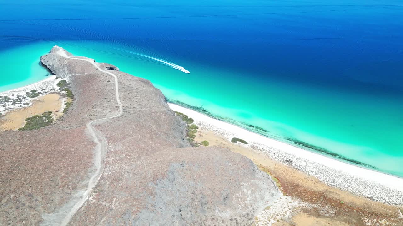 Clear blue waters and coastline near la paz, tecolotito, mexico, aerial view