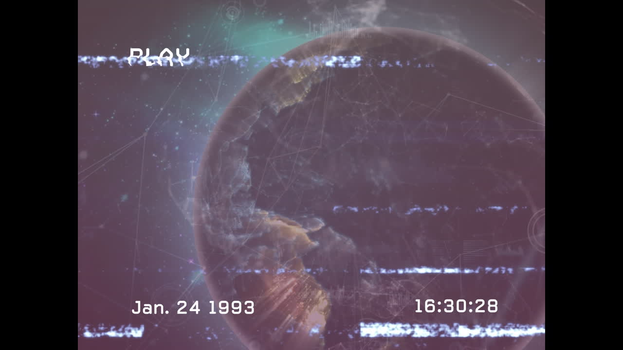 animación del procesamiento de datos y globo sobre fondo negro