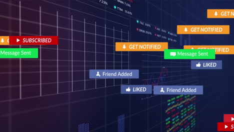 animación de barras de notificación, gráficos y tableros de negociación sobre un fondo negro