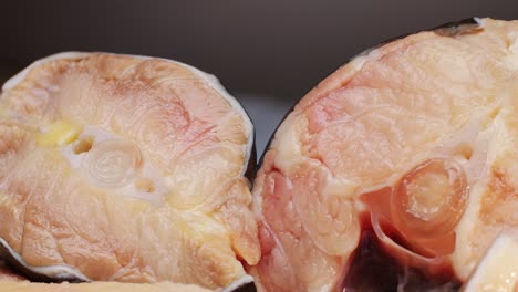close-up of cut fish fillet