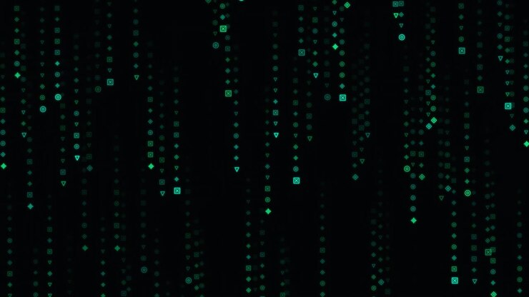 Digital Matrix Style Falling Green Geometric Symbols