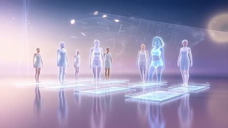 holographic fitness class in a futuristic virtual environment