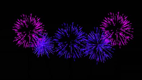animación de coloridos fuegos artificiales de navidad y año nuevo que explotan sobre un fondo negro