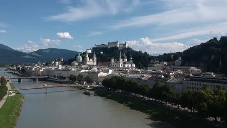 panorama of salzburg austria taken by drone during the sunny weather in summer