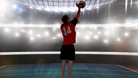 animation of male volleyball player over sports stadium