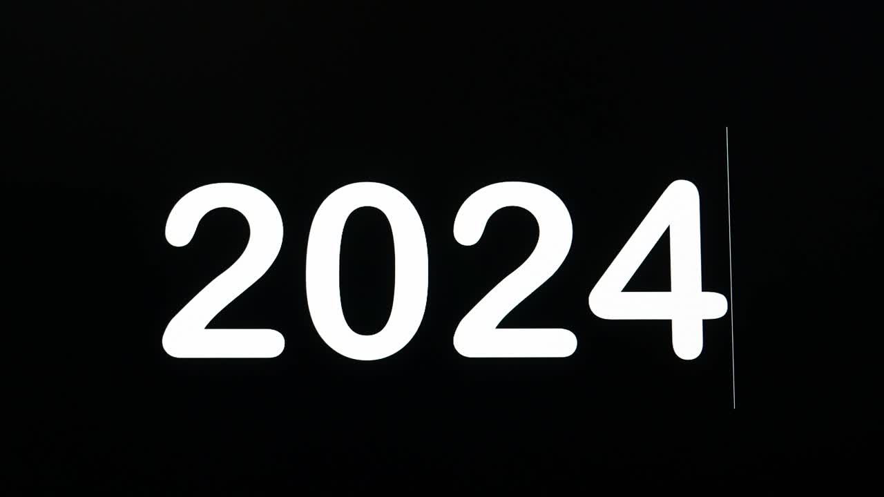 codificar los números del nuevo año 2024 en negrita como se muestra en un fondo negro de la pantalla de la computadora para celebrar el próximo año