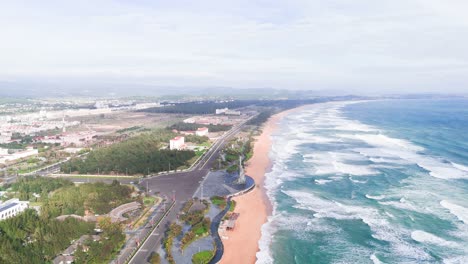 aerial view dolly of the beautiful beach in tuy hoa.