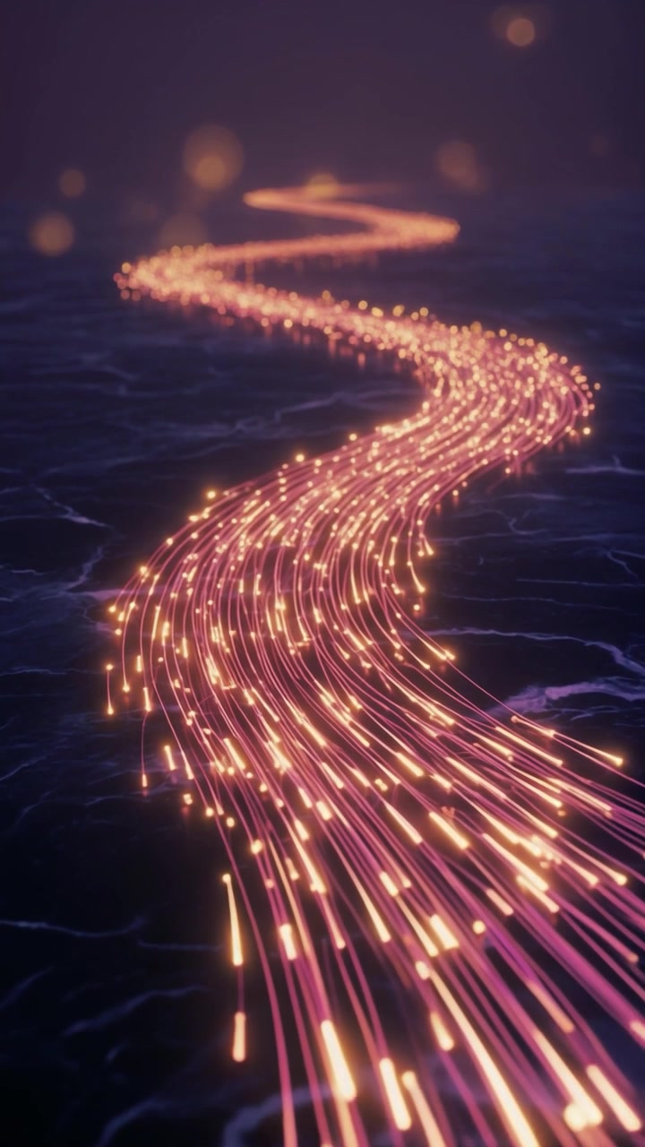 Abstract Flow of Glowing Fiber Optic Data Streams