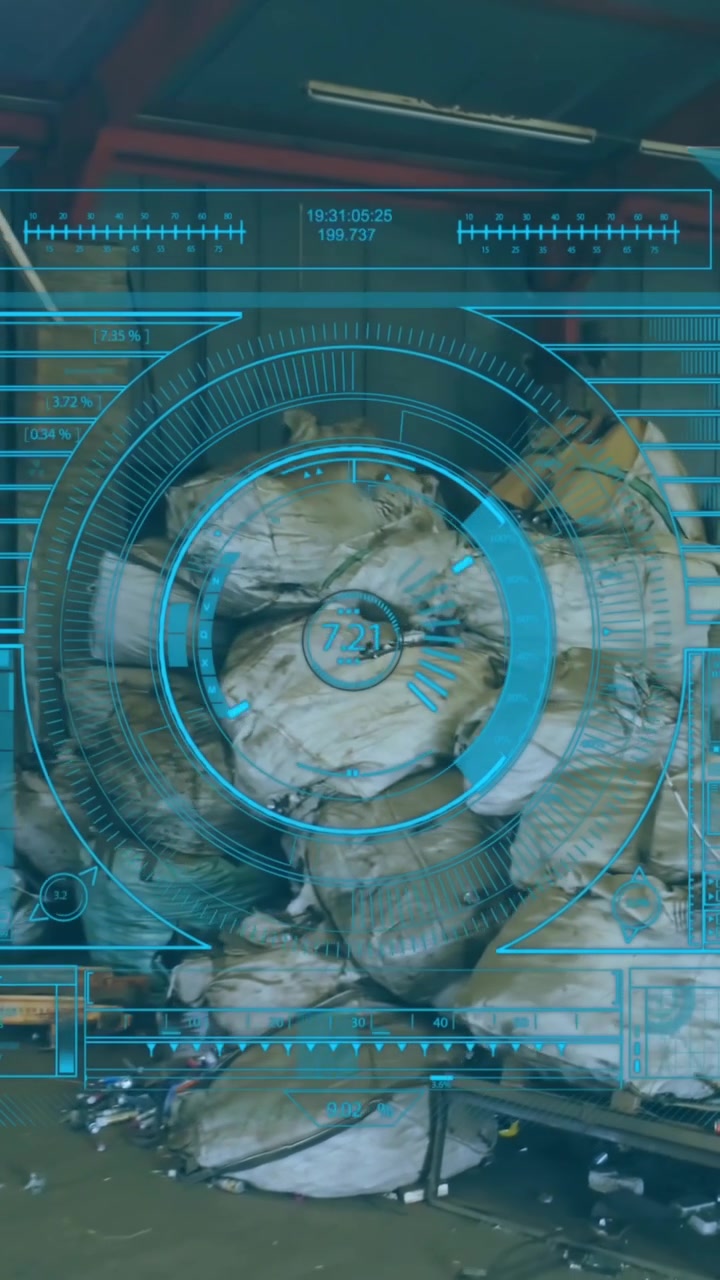 Animation of data processing over debris in warehouse