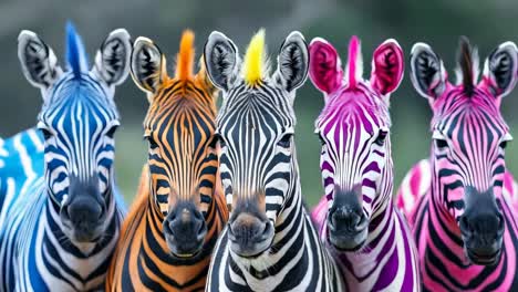 a group of zebras standing next to each other in a line