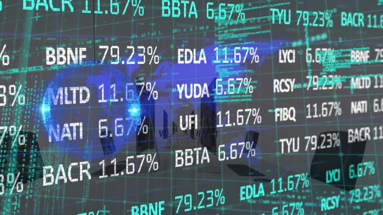 現代的なオフィスで財務データ処理のアニメーション