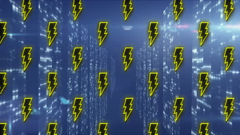 animación de formas en movimiento e iconos de relámpagos sobre puntos de luz