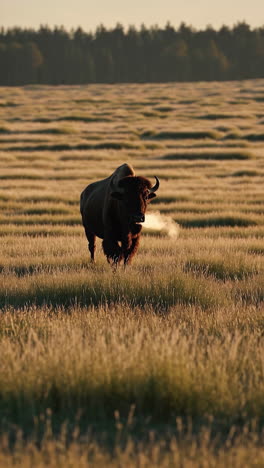 bison in a golden grassland