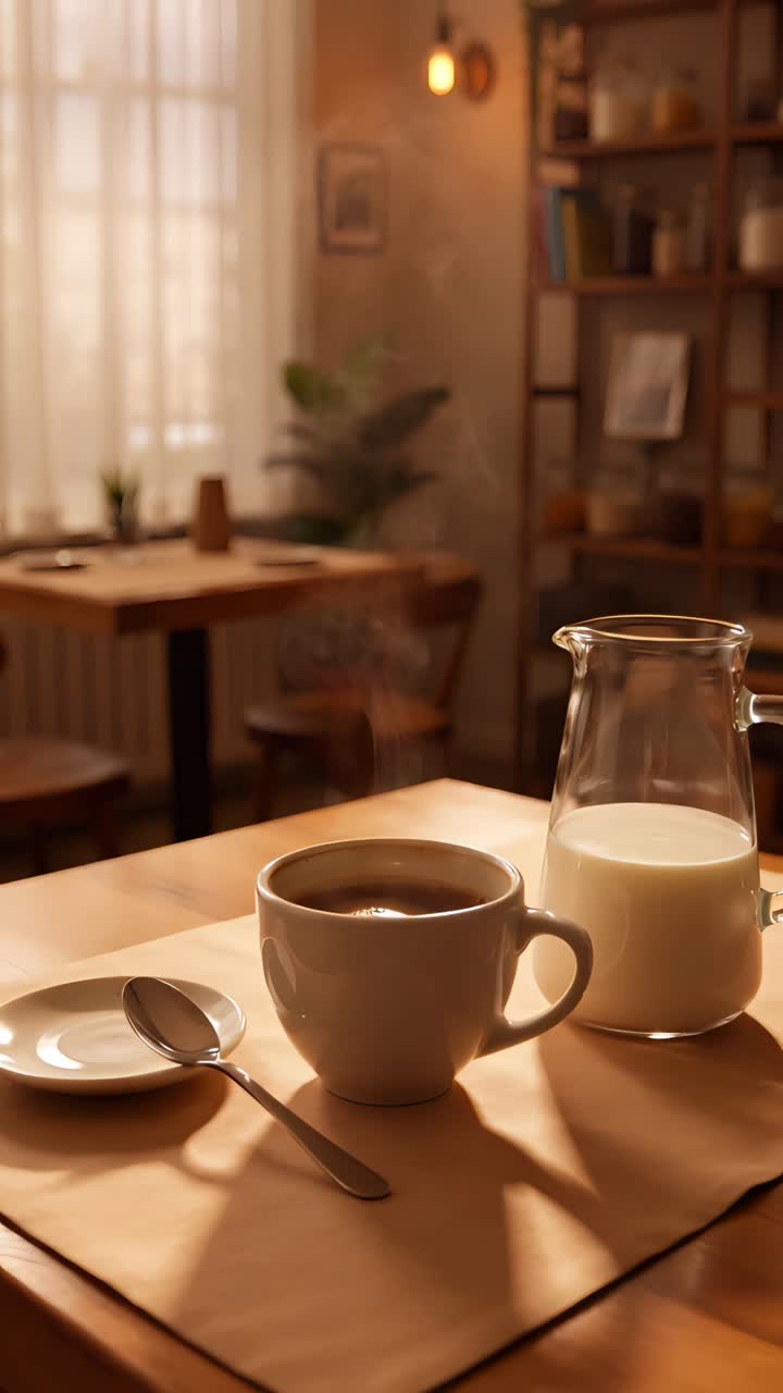 Interior de cafetería estético con ambiente acogedor 4K