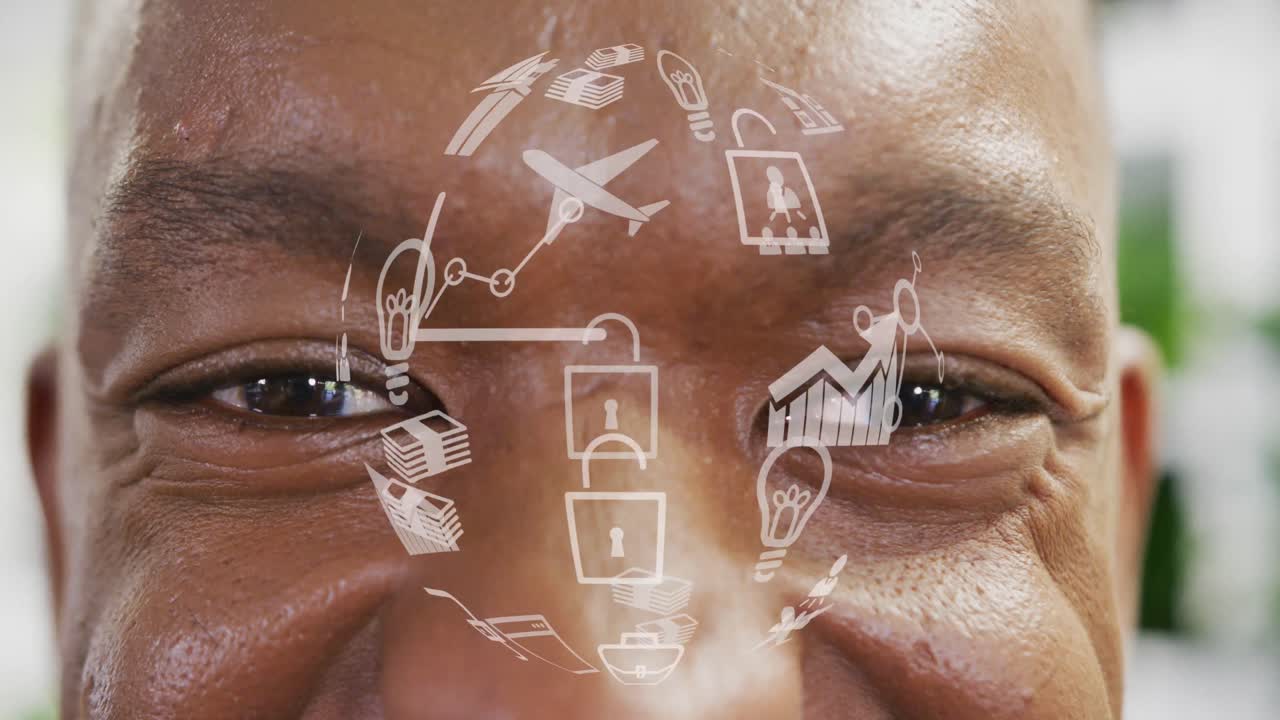 анимация глобуса с обработкой данных над афроамериканским бизнесменом в офисе.