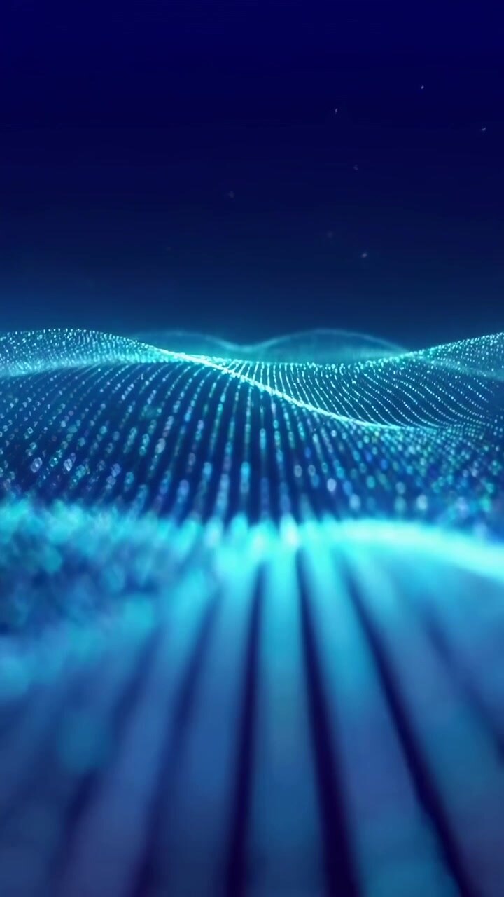Onda digitale astratta di particelle blu luminose