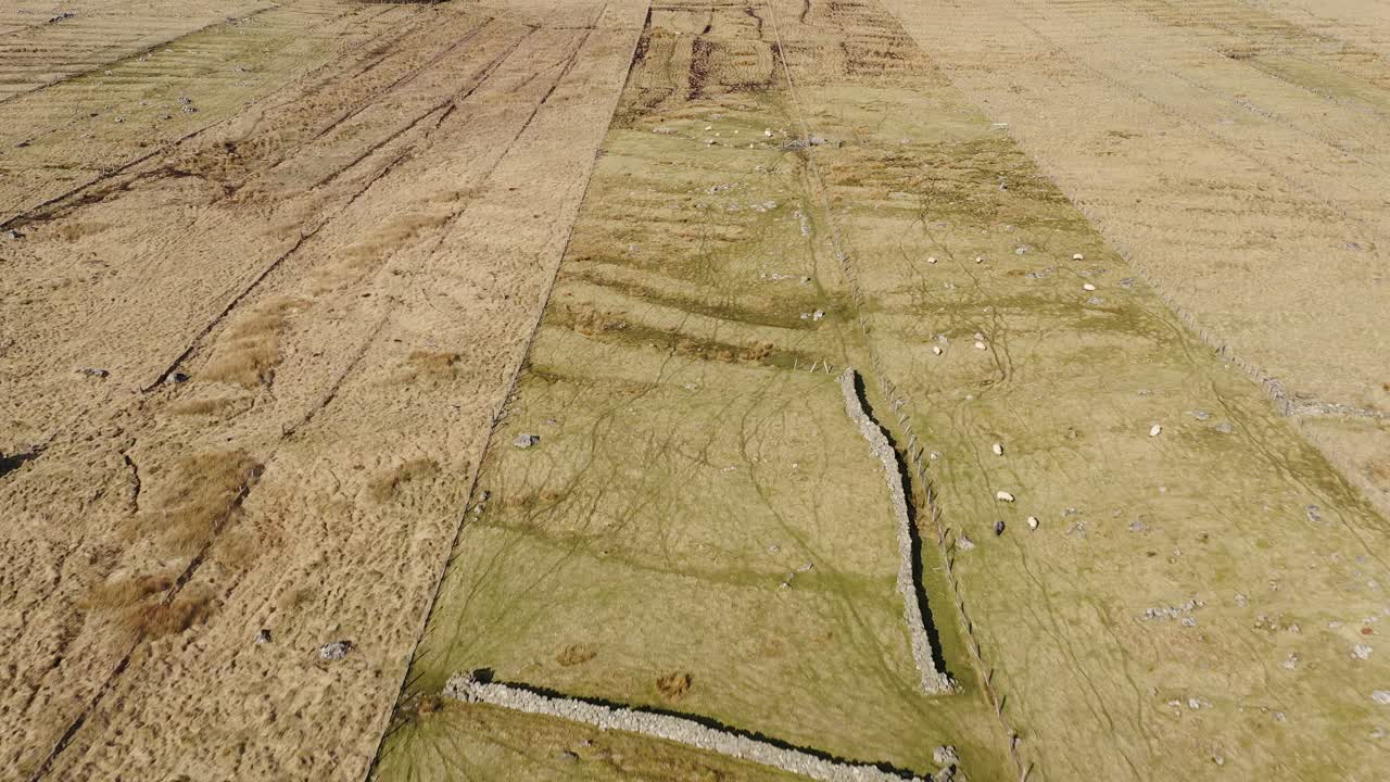 Drone shot of a long croft field on the west coast of the Western Isles