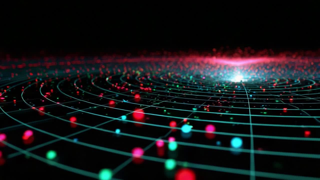 An immersive visual representation of data in a futuristic digital space, highlighting vibrant colors against a dark background, creating a mesmerizing cosmic illusion of depth and dimension