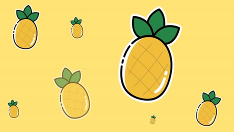 Animación-De-Múltiples-Iconos-De-Piña-Sobre-Fondo-Amarillo