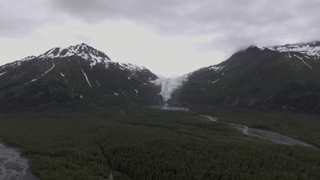 aerial view of a glacier in a mountain valley