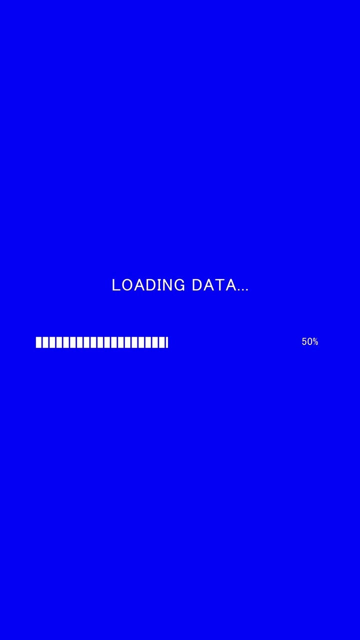Vertical video of loading progress bar with on-screen text loading data on blue background