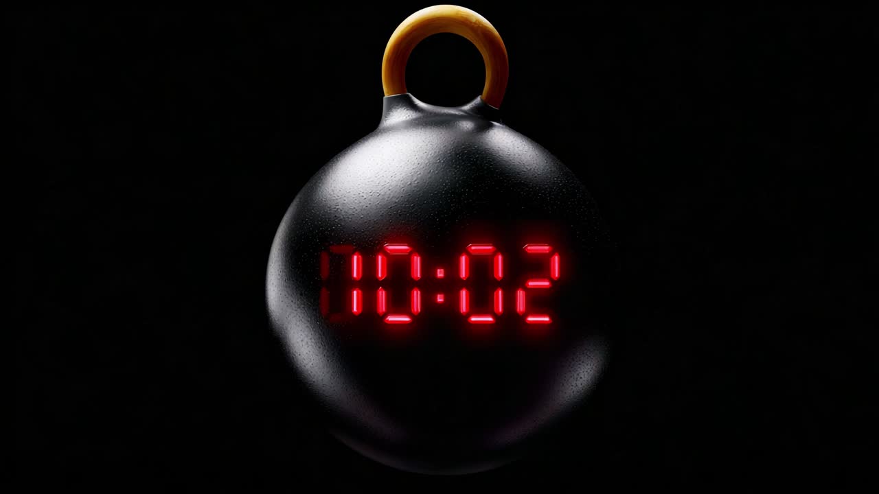 A mesmerizing countdown timer displayed on a black spherical device showcases a vibrant red LED clock transitioning from 10:00 to 10:03, evoking anticipation and suspense