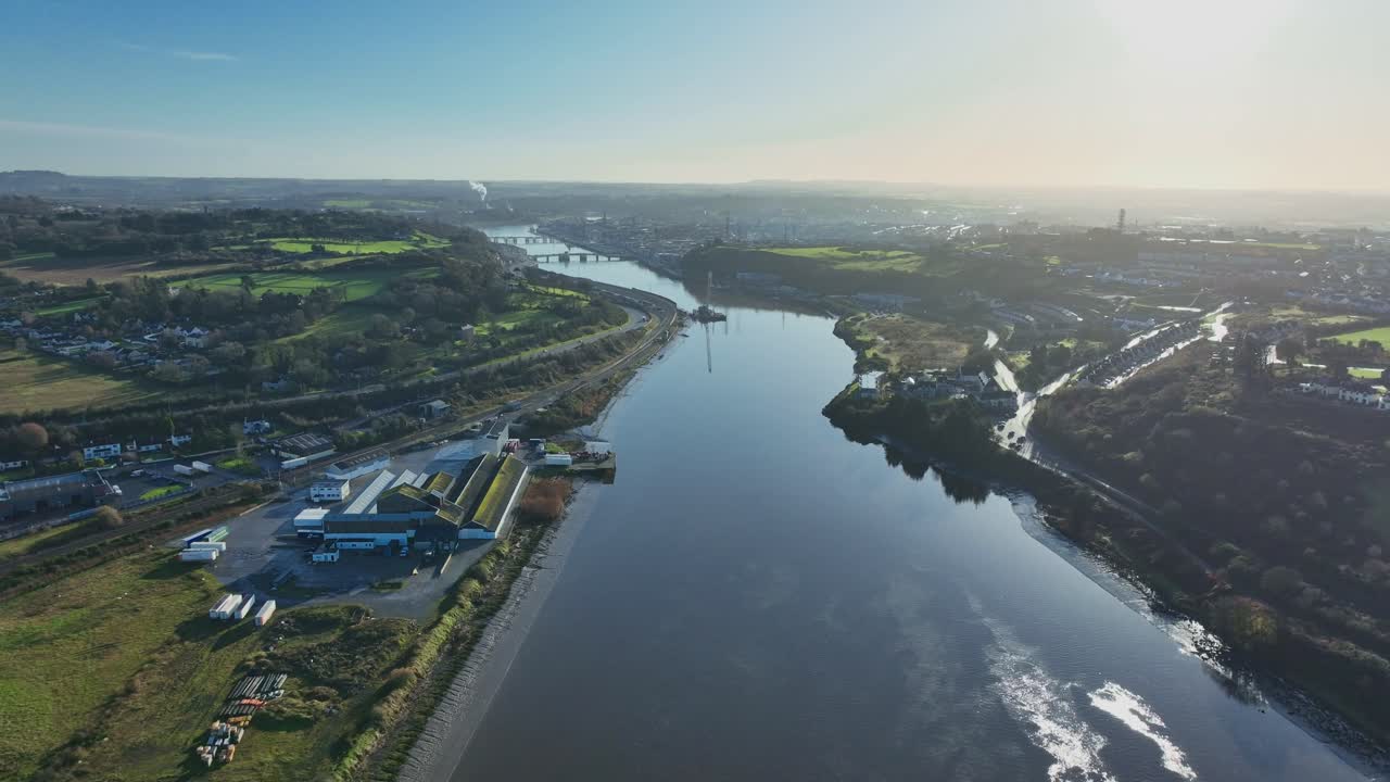 Waterford City Ireland aerial view over Suir River early morning of Irelands oldest City