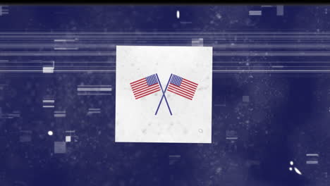 animation of interference over american flags on blue background