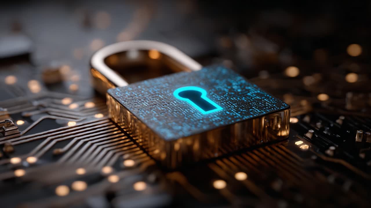 A Close-Up View of a Digital Lock on a Circuit Board, Symbolizing Cyber Security and Data Protection in the Modern Tech Era