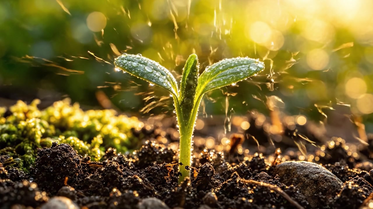 A Time-Lapse of Nature's Resilience: Witness the Transformative Journey of a Seedling as It Sprouts from the Soil, Reaching for the Sunlight in a Vibrant Ecosystem.