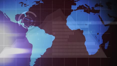 animación de escaneo de alcance y procesamiento de datos sobre el mapa del mundo