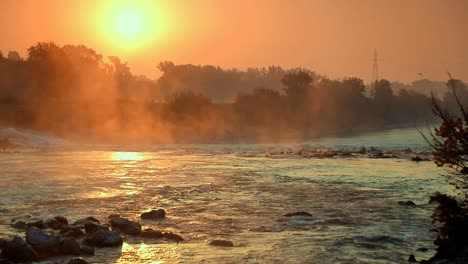 sunrise over river sava in zagreb, croatia