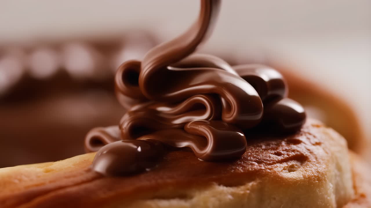 Rich Chocolate Drizzle Over Golden Pastry