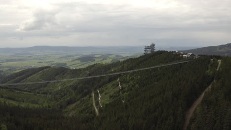 world's longest suspension footbridge in dolní morava mountains, drone