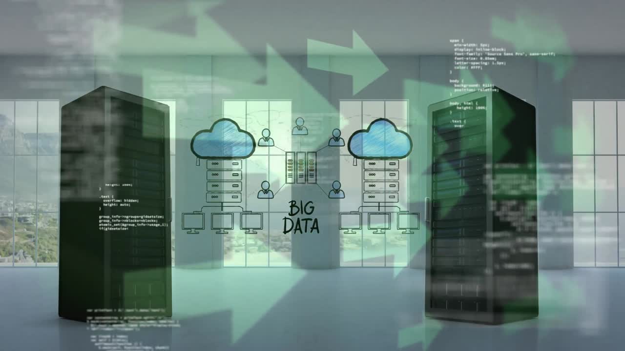 torres de servidor que se mueven en direcciones opuestas