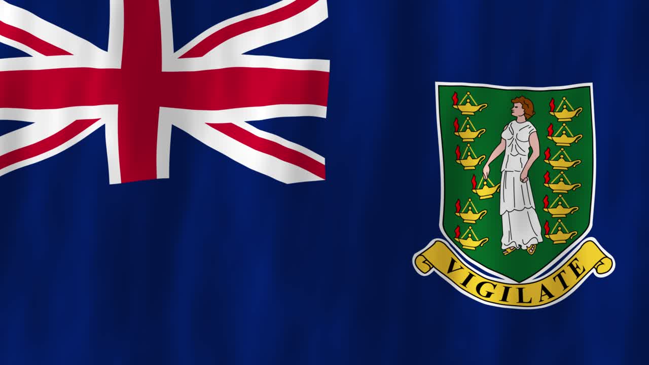 British Virgin Islands flag country animation 3D symbol design waving in wind movement national patriotism world culture emblem banner Caribbean blue white red