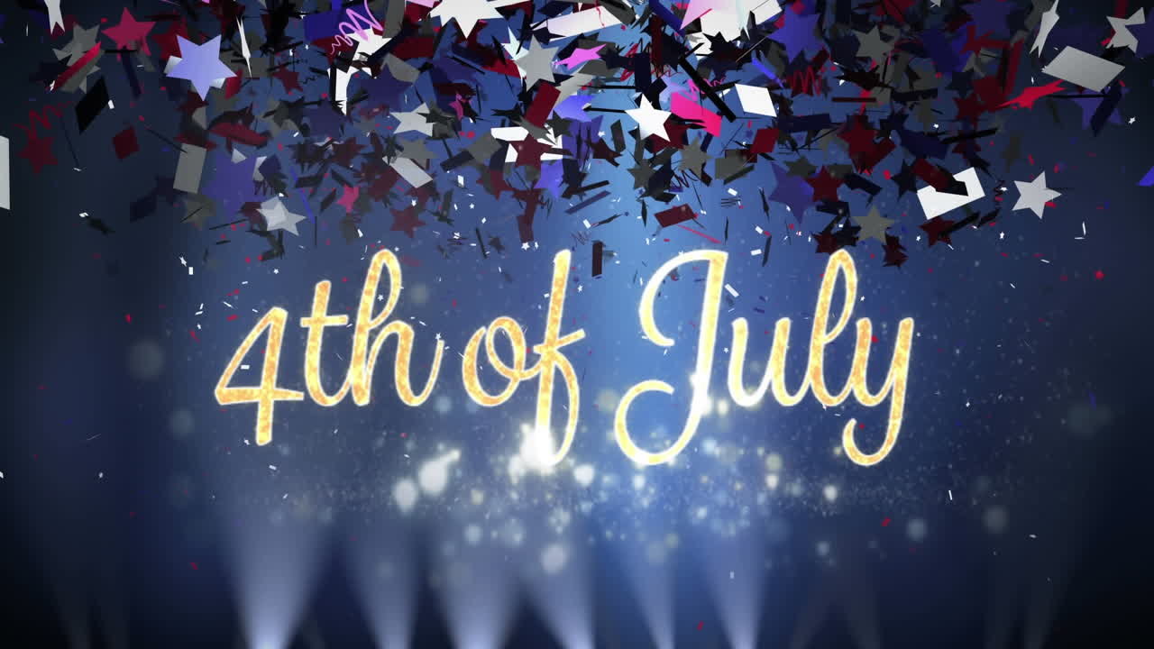 7월 4일 빛과 콘페티로 된 텍스트