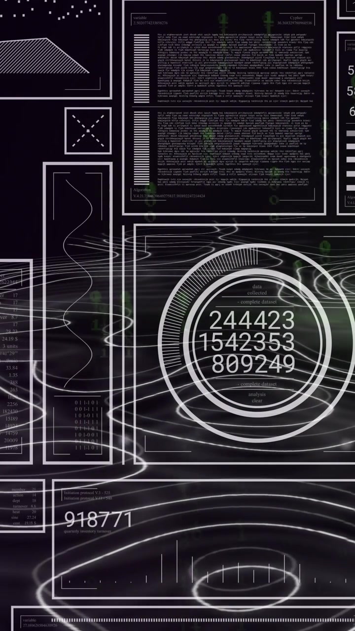 Vertical video: Booting HUD showing gauge updating triple readouts, waves displaying metrics