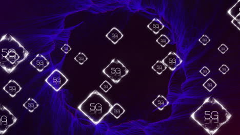 animación de la red de texto 5g sobre senderos de luz azul brillante