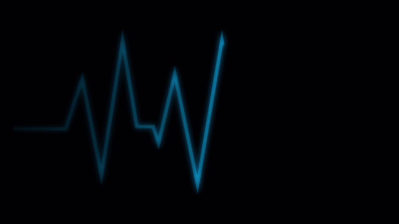 Línea de ECG azul resplandeciente de monitor de frecuencia cardíaca sobre fondo negro