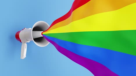 defensa del movimiento del orgullo con bandera arco iris y megáfono