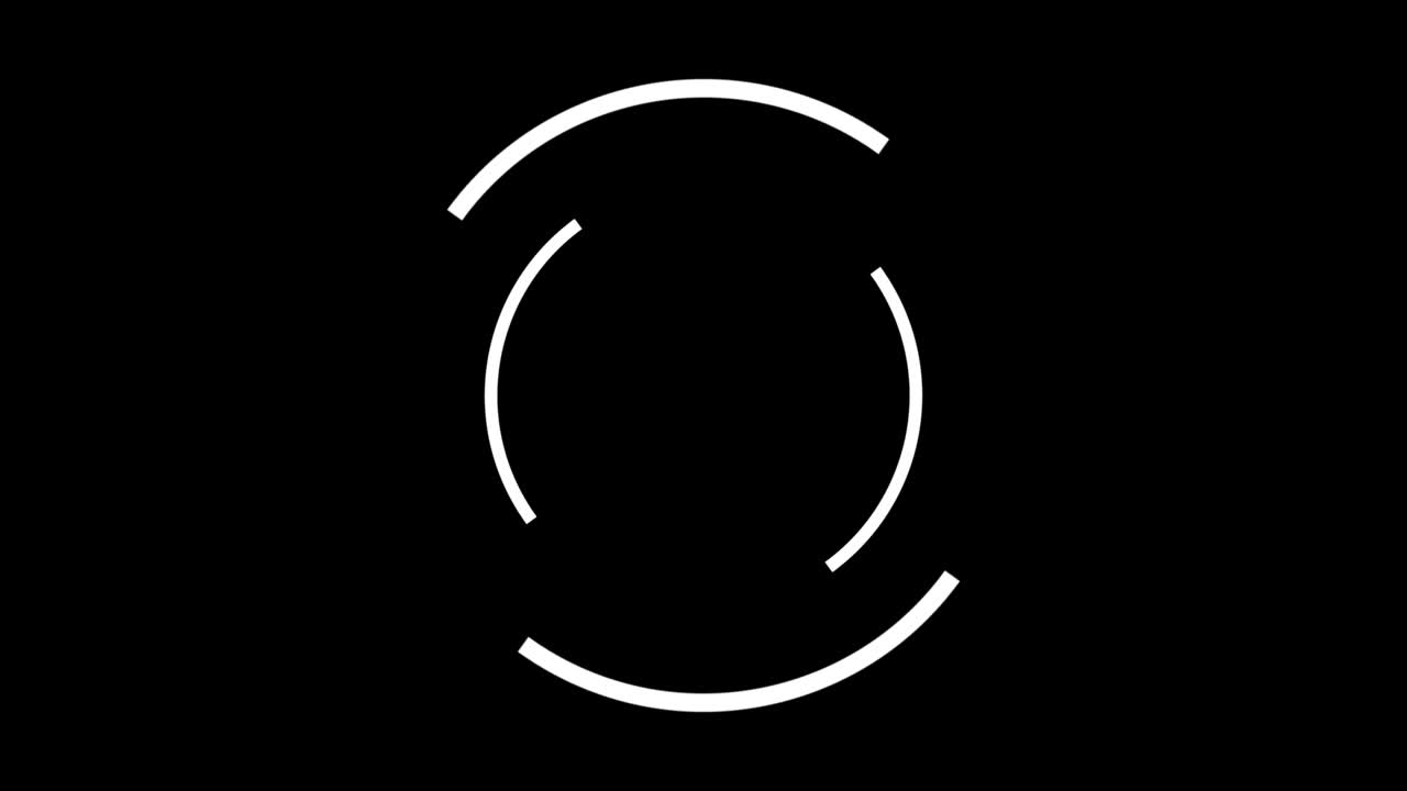 Abstraction of white spirals smooth rotation against each other in the circle on the black background. Animation. Geometric fascinating loading spiral