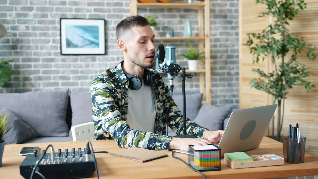 Man Recording Podcast/Streaming at Home