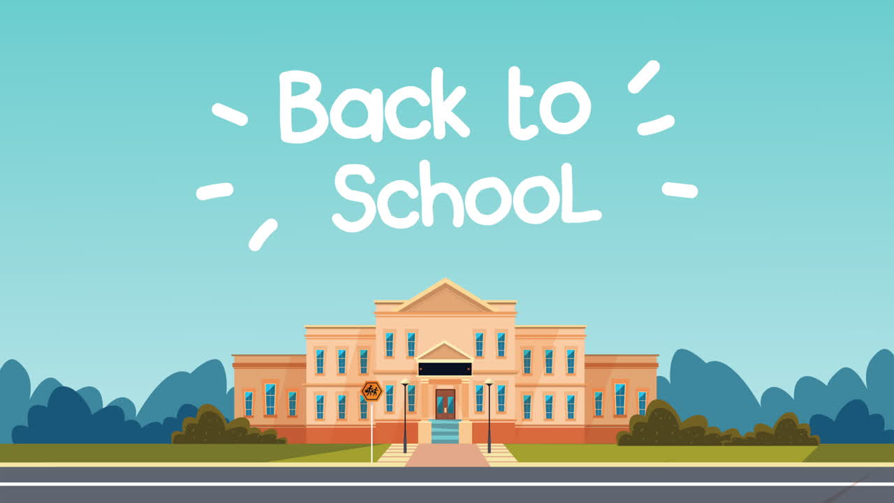 학교 건물 전면 장면과 글자