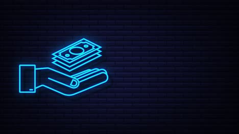 neon money hand for concept design. hand holding green money banknote. motion graphic