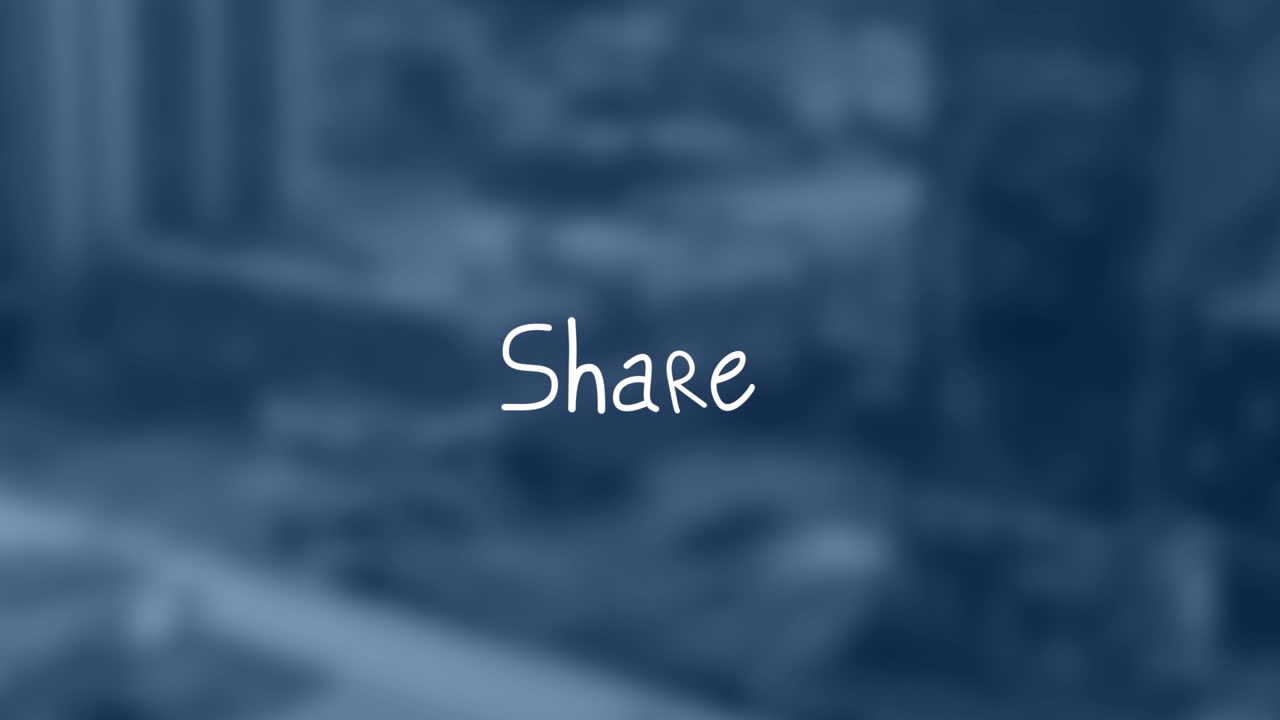 Animation of share text over cityscape